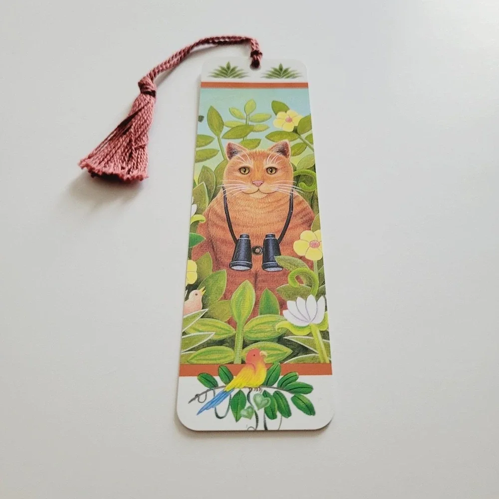 Vintage 90s Birdwatching Cat Bookmark, Elizabeth King Brownd, Artworks 1993 EB02